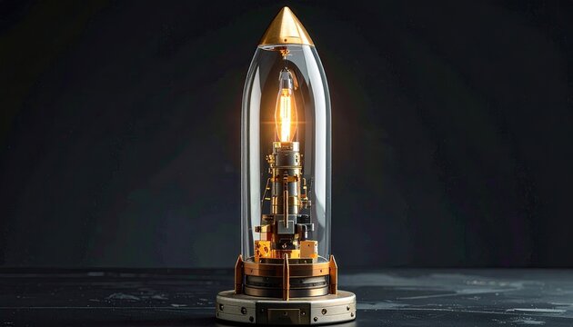 Industrial Vintage Lamp with Glass Dome and Brass Components