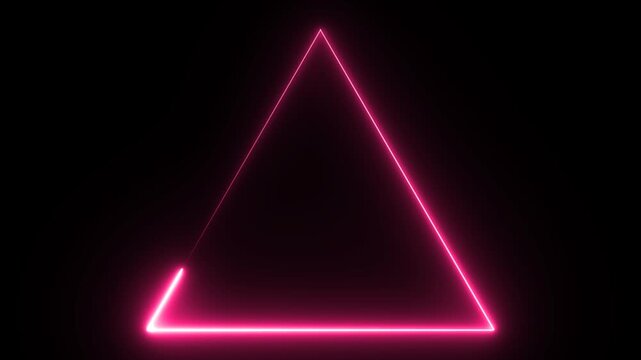 Glowing pink neon triangle outline animation on black background futuristic geometric light shape loop motion design 4k video transparent style