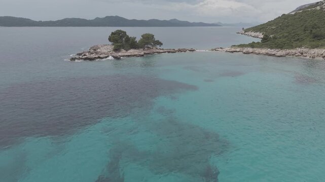Small Rocky Island with Pine Trees in Turquoise Sea