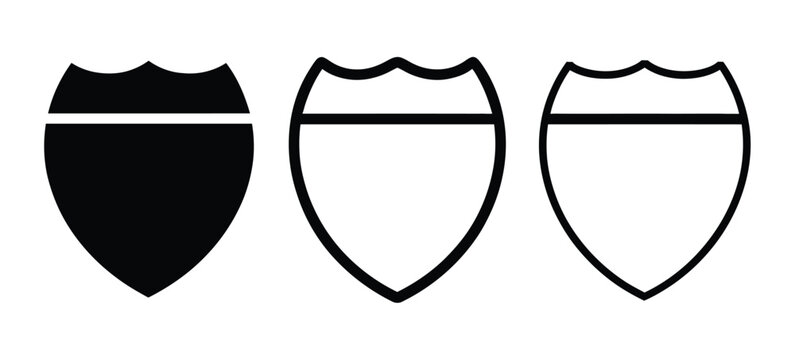 Interstate Route silhouette, outline, and line art highway shield symbols, vector illustration