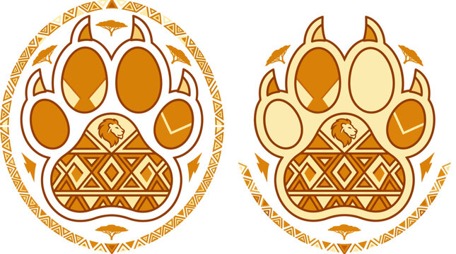 Animal paw prints decorated with intricate African tribal patterns.