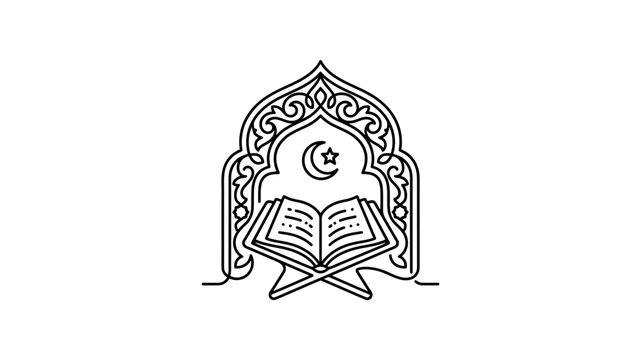 Islamic symbol with open book and crescent moon.