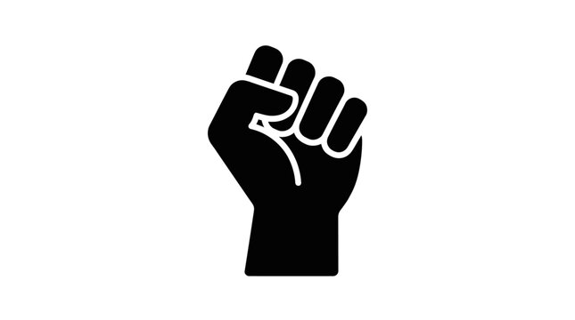 Symbolic Vector Illustration of a Solid Closed Fist Flat Glyph Icon Representing Social Protest, Political Resistance, Human Rights Activism, Strength, Unity, and Civil Disobedience.
