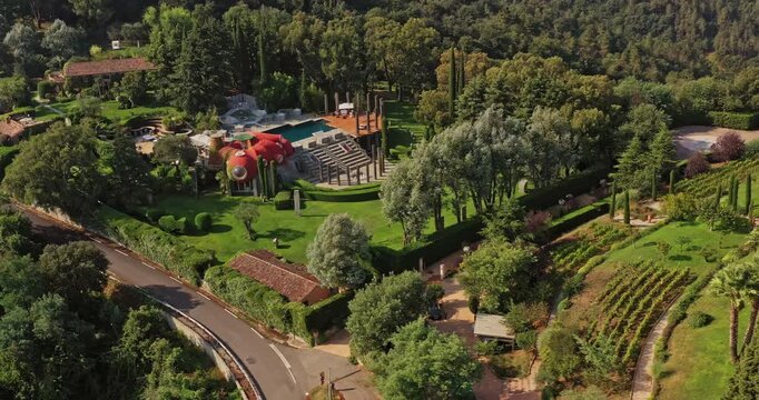 Tanneron France Aerial v14 birds eye view drone fly around stylish designer house capturing the beautiful mountainous landscape at les mauberts - July 2021