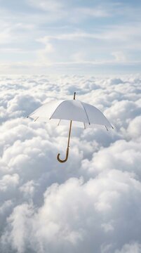 White umbrella floating above the clouds