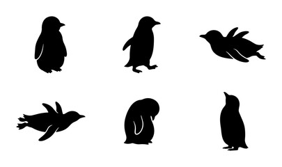 Penguin Silhouettes Collection: Arctic Wildlife Icons, Cute Bird Poses, Vector Graphics for Design © Raju