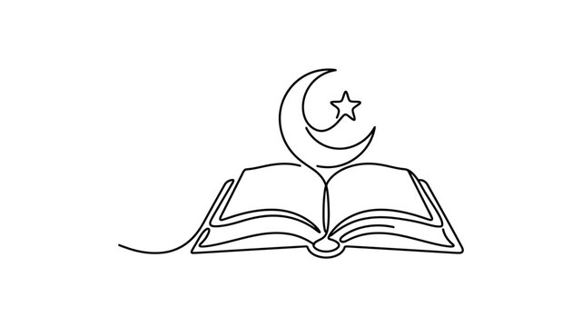 Islamic book with crescent moon.