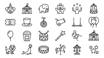 Circus Vector Icon Set with Clown Tent Elephant Bear Juggler Ticket and Carnival Entertainment Symbols © Marufa