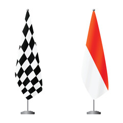 Obraz premium Checkered and Indonesia flags on flagpoles for official ceremonies and meetings, transparent background vector