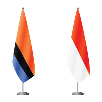 Chagos Islands and Indonesia flags on flagpoles for official ceremonies and meetings, transparent background vector