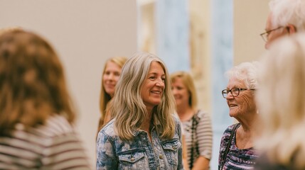 Fototapeta premium Parishioners Gathering and Conversing in Modern Church Community Space, Friendly Post-Service Fellowship