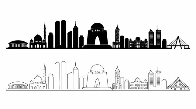 Karachi City Skyline Silhouette and Outline Vector Illustration