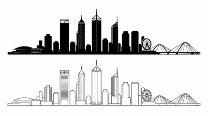 Obraz premium Melbourne city skyline silhouette with outline and solid versions