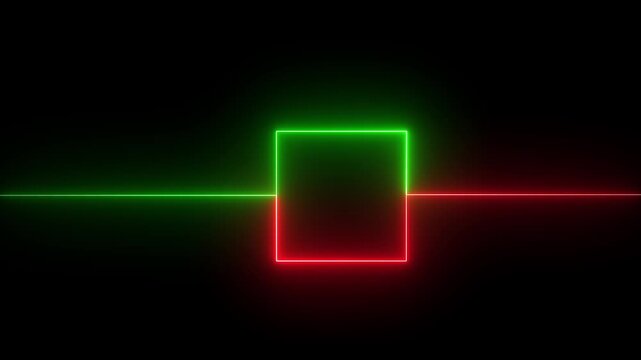 Rectangle frame icon animation glowing neon red and green border frame display box round shape retro screen photo frame rotation seamless footage line  on black background  4k