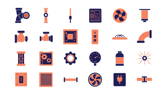Clean Flat Vector MEP Engineering Systems Icon Set