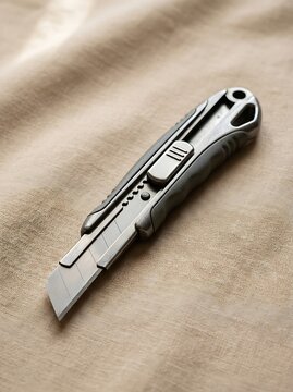 Heavy Duty Retractable Utility Knife with Snap-Off Blade on Fabric Background