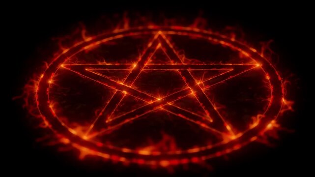Glowing Red Pentagram Symbol Radiating Energy in Dark Abstract Background for Mystical Design