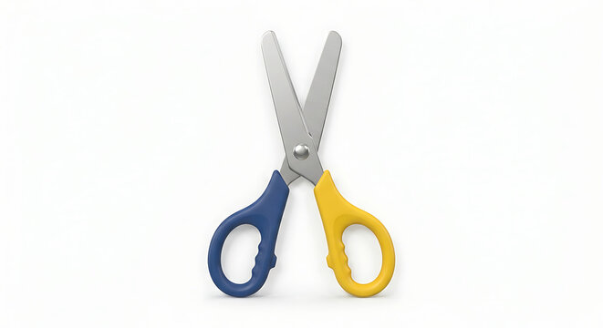 Colorful scissors with blue and yellow.