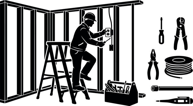Electrician installing electrical outlet