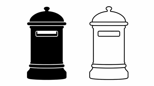 Classic Post Box Icons Set, Black and White Silhouette Design