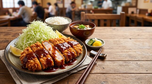 サクサクのとんかつ定食（特製ソースがけ・キャベツ山盛り）