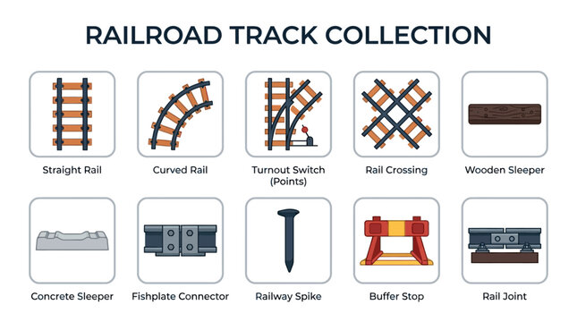 Railroad Infrastructure Icon Set Vector