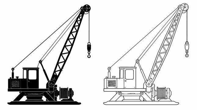 Industrial Crane Silhouette and Line Art Set
