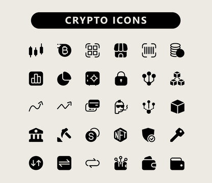 Crypto solid  icons. Blockchain glyph icon set.