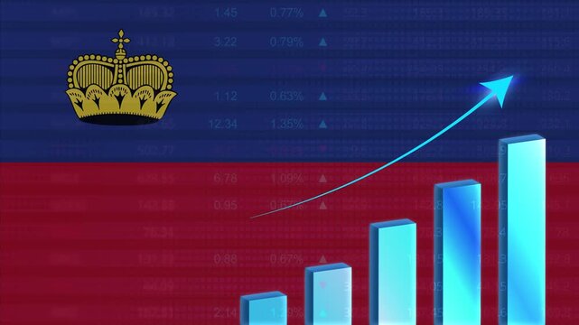 Liechtenstein economy growth concept background.Liechtenstein stock exchange.Liechtenstein flag with stock market graph and bar