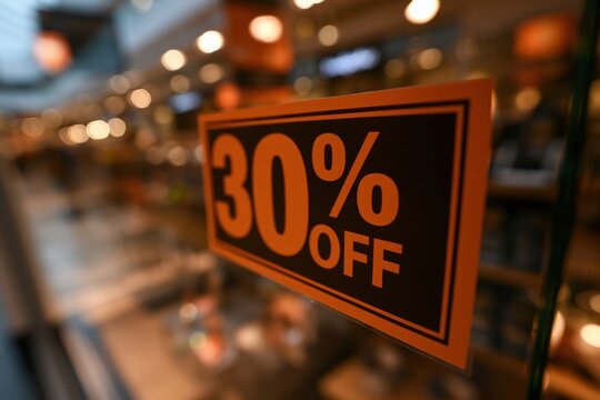 Thirty percent off sale sign on store window