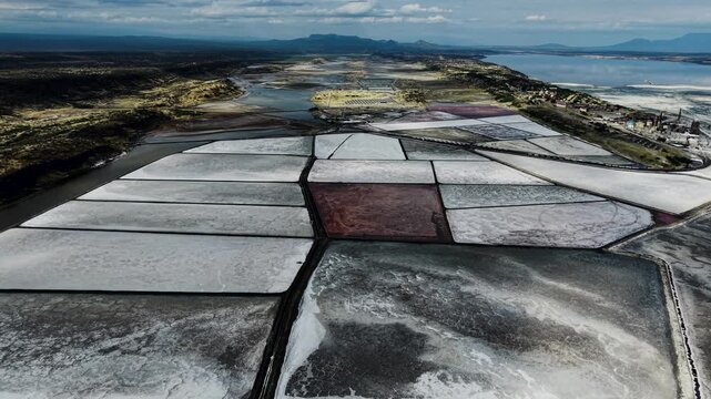 Lake Magadi kenya Sodaash Alkaline water salt lake Trona mineral deposits rift valley kenya . kenyan lake with Trona.