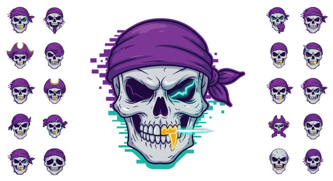 Pirate Skull Mascot Icon - Playful Absurdist Vector with Puffy Bandana for Game Branding and UI Kit