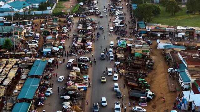 Houses of Kibera slums, roads in Soweto informal settlement nairobi kenya. Drone flying in the rural settlement of kenya slums