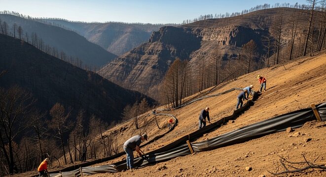 Workers Reforesting Scorched Canyon Hillsides After Devastating Wildfire