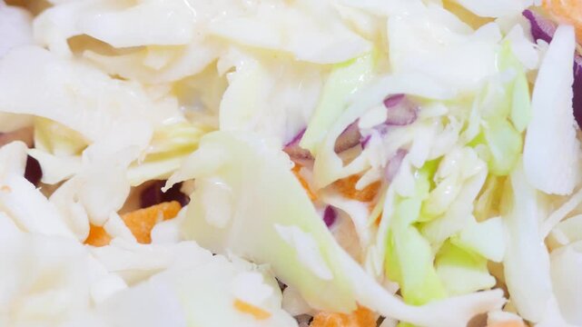 Macro food texture of creamy coleslaw salad background