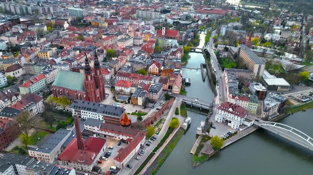 Aerial view of Opole, a city located in southern Poland on the Oder River and the historical capital of Upper Silesia, Poland