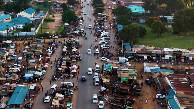 Houses of Kibera slums, roads in Soweto informal settlement nairobi kenya. Drone flying in the rural settlement of kenya slums