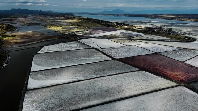 Lake Magadi kenya Sodaash Alkaline water salt lake Trona mineral deposits rift valley kenya . kenyan lake with Trona.