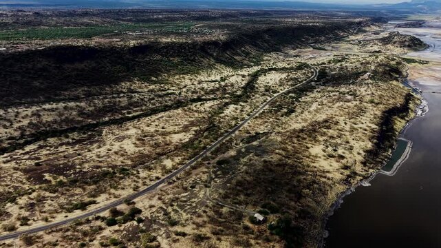 Lake Magadi kenya Sodaash Alkaline water salt lake Trona mineral deposits rift valley kenya . kenyan lake with Trona.