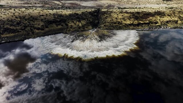 Lake Magadi kenya Sodaash Alkaline water salt lake Trona mineral deposits rift valley kenya . kenyan lake with Trona.