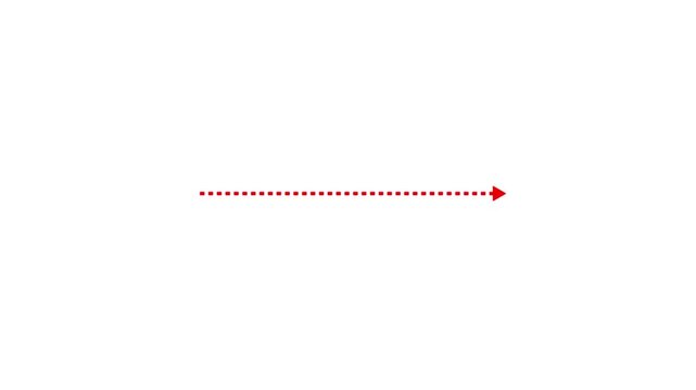 Animated of long dotted line arrow animation to indicate an object on white background. Red single dot arrow icon right direction animation.