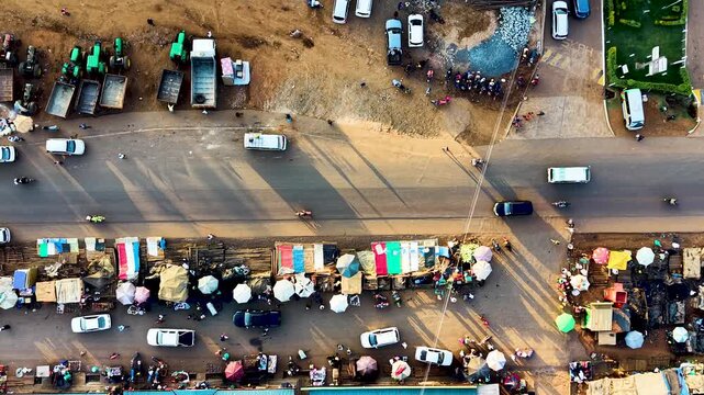 Houses of Kibera slums, roads in Soweto informal settlement nairobi kenya. Drone flying in the rural settlement of kenya slums