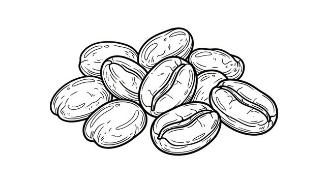 Roasted coffee beans are shown in clear detail, highlighting their shape and texture. This flat icon showcases elements of coffee brewing.
