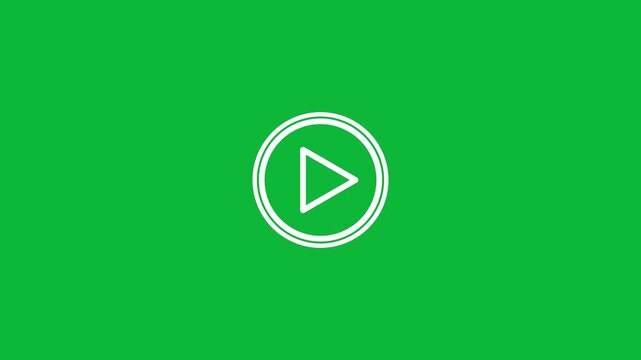 White minimalist video play button icon on green background with alpha channel. Video music play button loop animation.