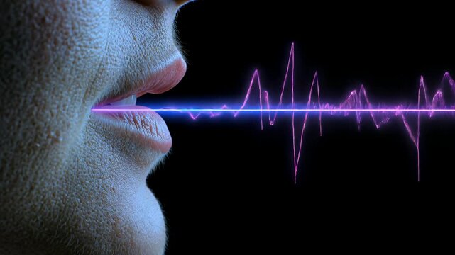 Mouth, man and lips on black background for dental care, speech therapy and skin health. Male, face and profile in dark studio with communication, expression and talking for advertising video clips