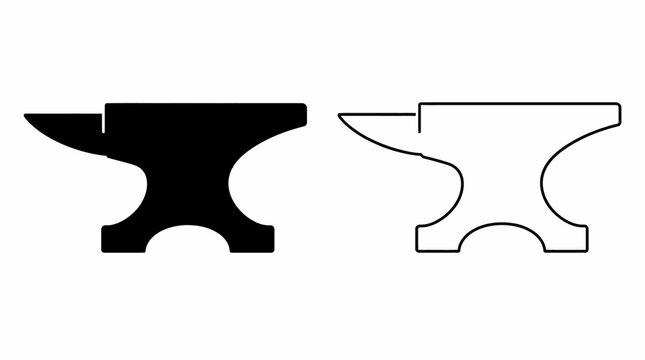 Black and outline anvil icons for metalworking and industrial design