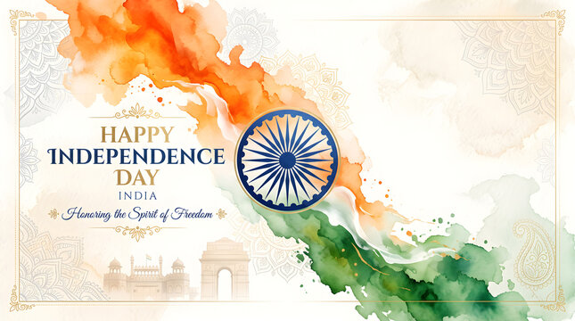 Watercolor Indian Independence Day greeting with mandala