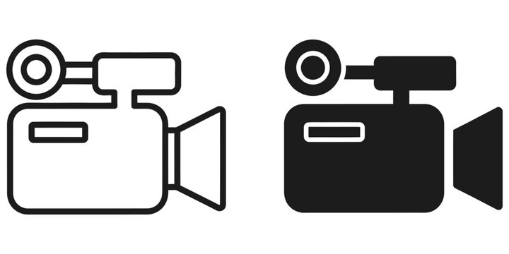 Video camera icon in outline and solid black on white background symbolizing recording and filmmaking