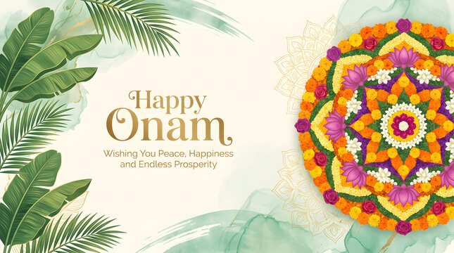 Elegant Onam festival background with floral mandala