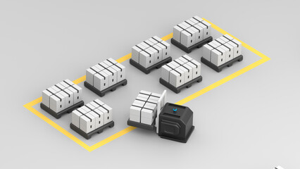 Autonomous forklift moving boxes at the warehouse © Artem Varnitsin